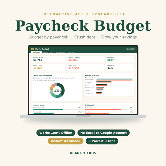 Paycheck Budget Planner — App + Google Sheets & Excel